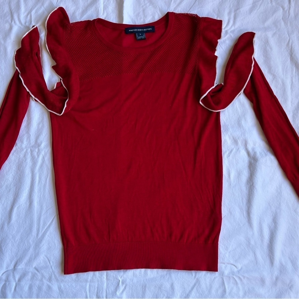 French Connection Ruffled Cold Shoulder Sweater Women’s Sz L - Picture 1 of 4